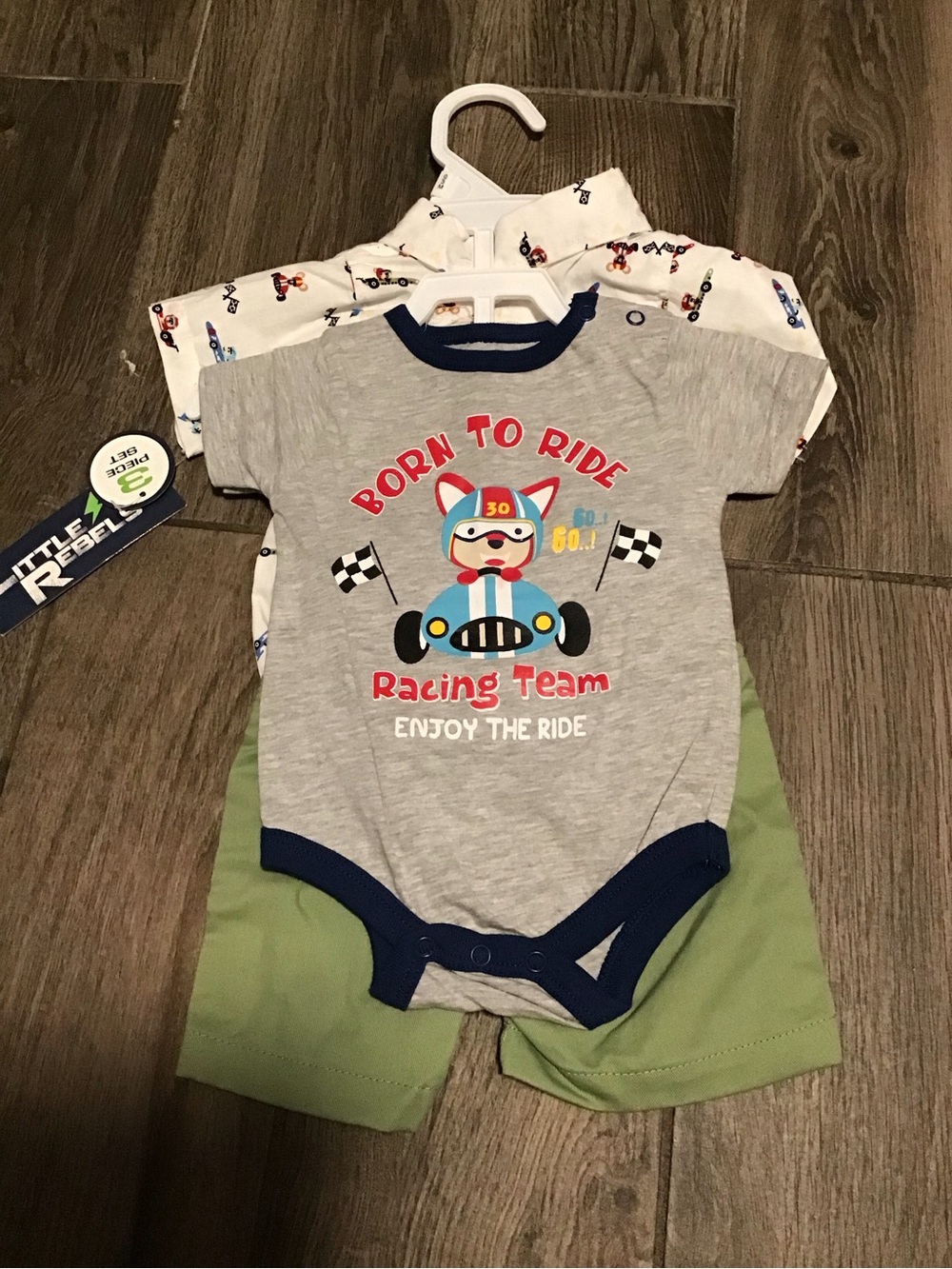 Grey 'Born to Ride' Racing Team One-Piece with Navy Trim